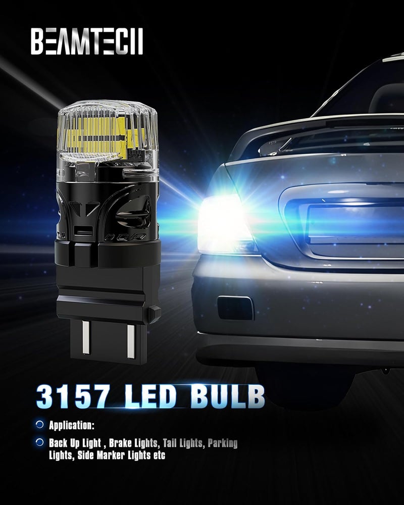 BEAMTECH 3157 3156 LED Bulbs Reverse Lights, 6500K White Super Bright for 3056 3156A 3057 4157 4057 3457 3057 Tail Lights, Brake Parking Back Up Lights, Pack of 2 - Image 2